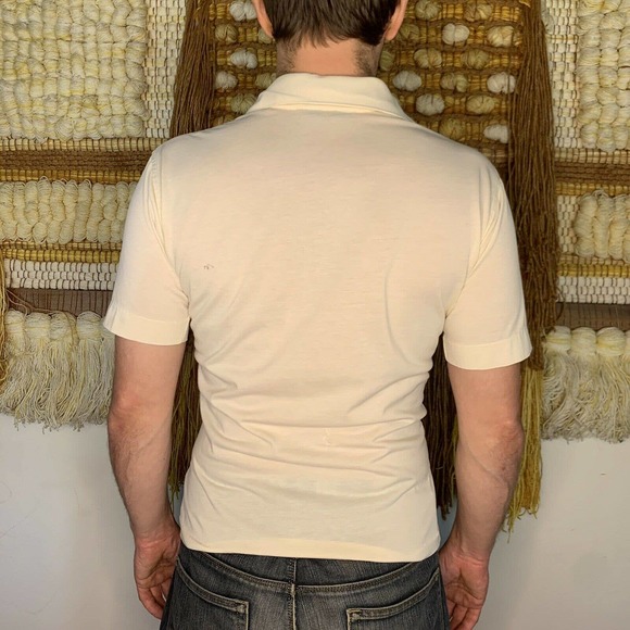 Vintage 70s Brown and Cream Striped Polo - Picture 5 of 6